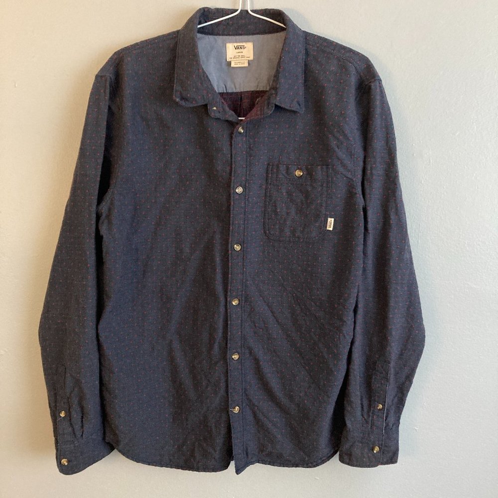 Vans Men’s Flannel Texture Shirt Geometric Size Large Button Up Blue